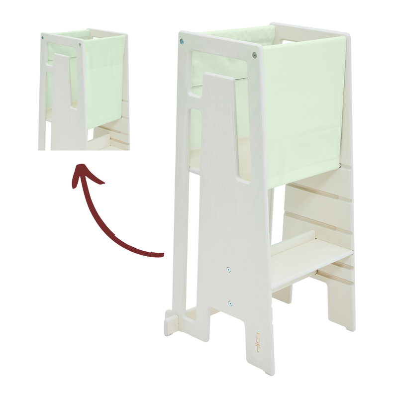 Tuki Starter Cloth on the Learning Tower – safe from 9 months