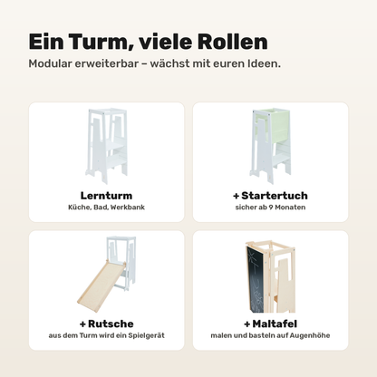 Tuki Lernturm White modular erweiterbar mit Startertuch, Rutsche und Maltafel