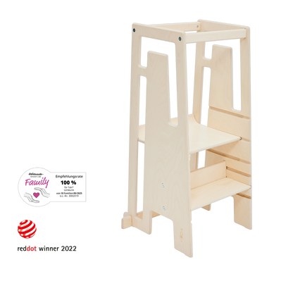Tuki Lernturm Arctic Birch aus hellem Birkenholz, Red Dot Design Award und 100 Prozent Hebammen-Empfehlung