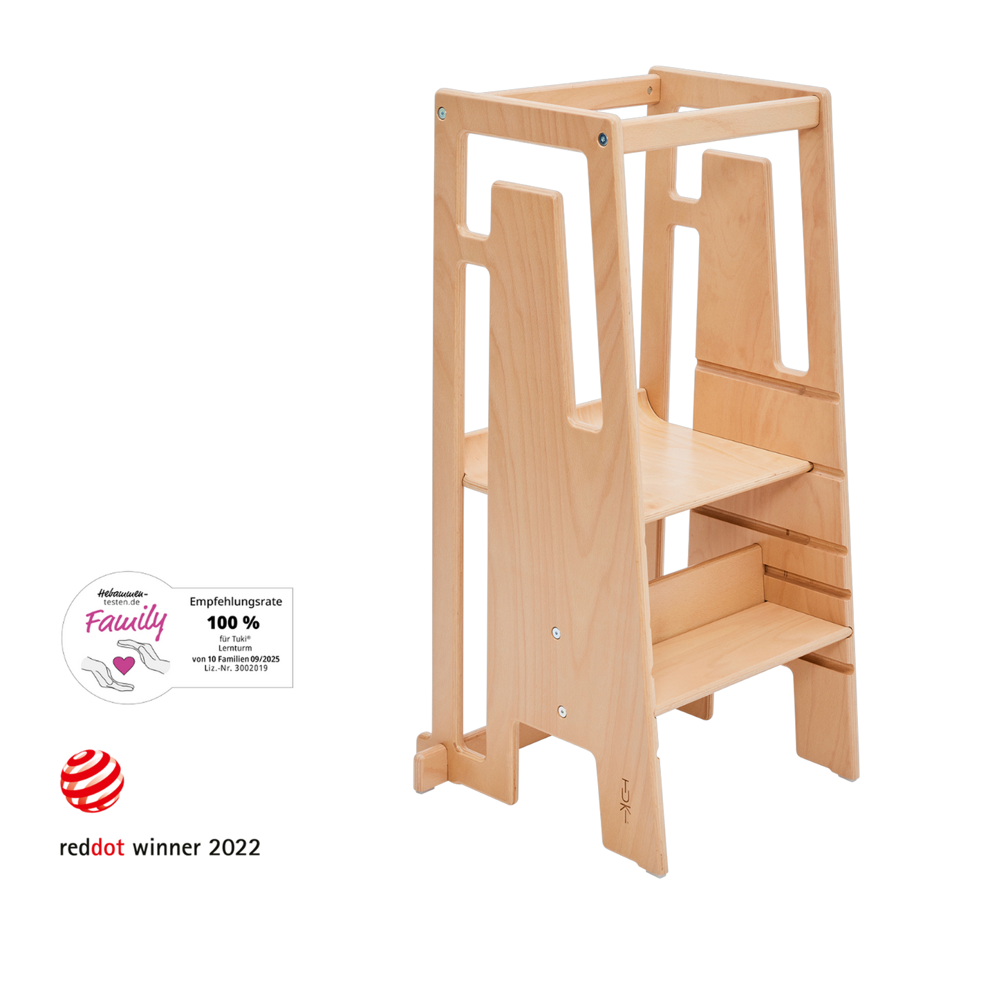 Tuki Lernturm Nature aus Buchenholz, Red Dot Design Award und 100 Prozent Hebammen-Empfehlung