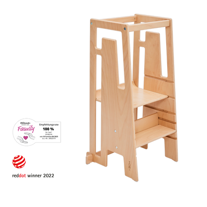 Tuki Lernturm Nature aus Buchenholz, Red Dot Design Award und 100 Prozent Hebammen-Empfehlung