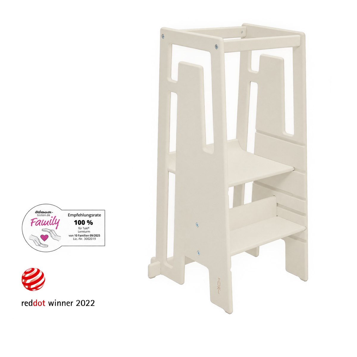 Tuki Lernturm Vanilla White, Red Dot Design Award und 100 Prozent Hebammen-Empfehlung