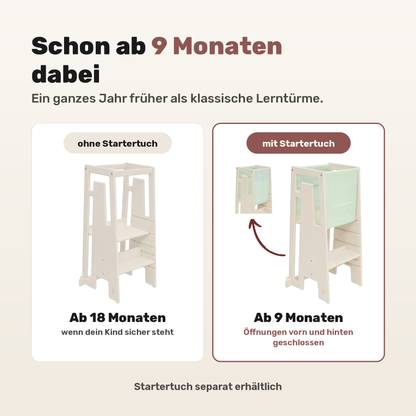 Tuki Lernturm Vanilla White mit und ohne Startertuch: nutzbar ab 9 statt erst ab 18 Monaten