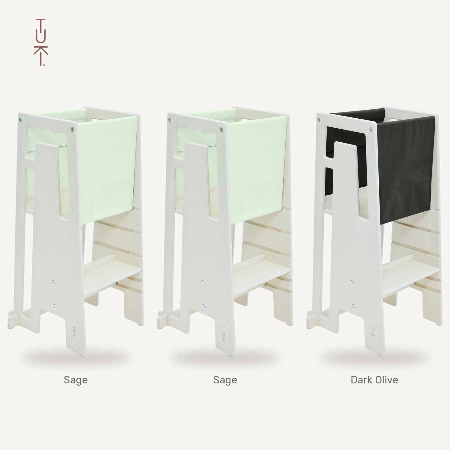 Tuki Startertuch Trio: Sage, Sage und Dark Olive am Lernturm