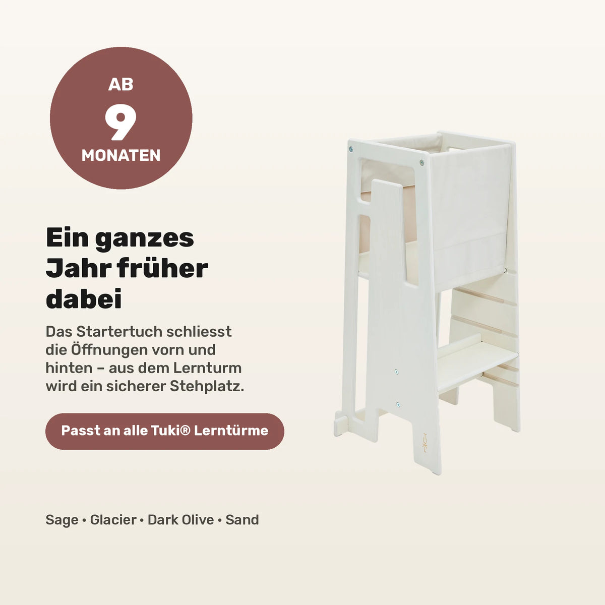 Tuki Startertuch Sand am Lernturm: schliesst die Oeffnungen vorn und hinten, nutzbar ab 9 Monaten